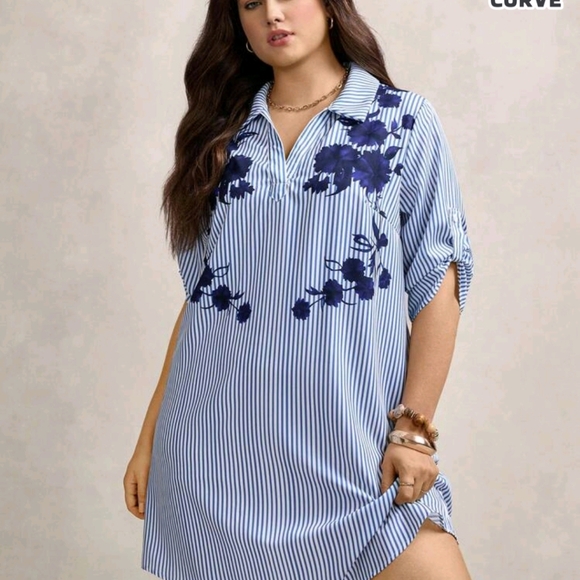 SHEIN Blue Floral Striped Swim Cover-Up - Picture 5 of 7